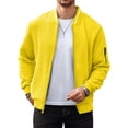 thumbnail image 1 of Colsmile Men's Waffle Knit Bomber Jacket, Lightweight Full Zip Varsity Baseball Coat with Pockets for Spring Fall,Yellow 2XL, 1 of 9