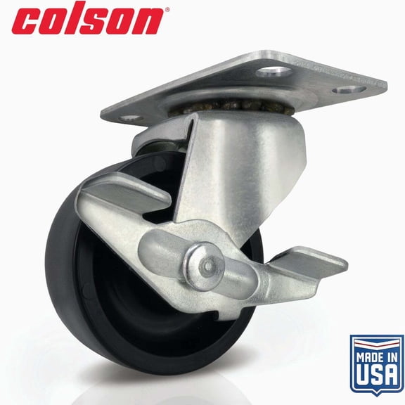 Colson 2 In. Black Polypropylene Swivel Plate Caster with Locking Brake 82231