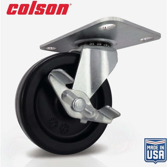 Colson 3 In. Black Polypropylene Swivel Plate Caster with Locking Brake 82236