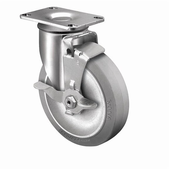 Colson Plate Caster,Swivel,Rubber,5 1/8"H 2.04256.445 BRK1