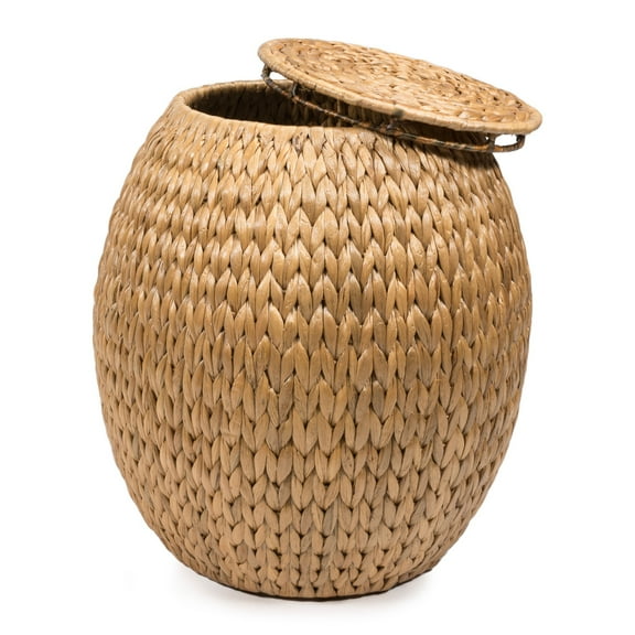 Colt 17" Coastal Bohemian Handwoven Hyacinth Storage Stool with Lid, Natural