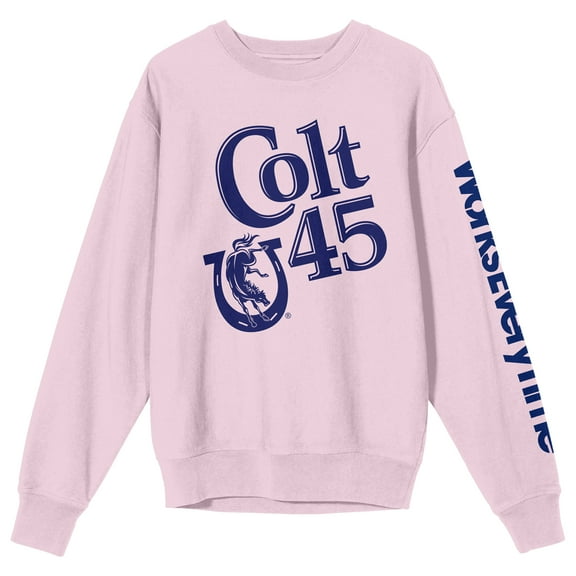 Colt 45 Blue Logo Crew Neck Long Sleeve Cradle Pink Adult Sweatshirt-3XL