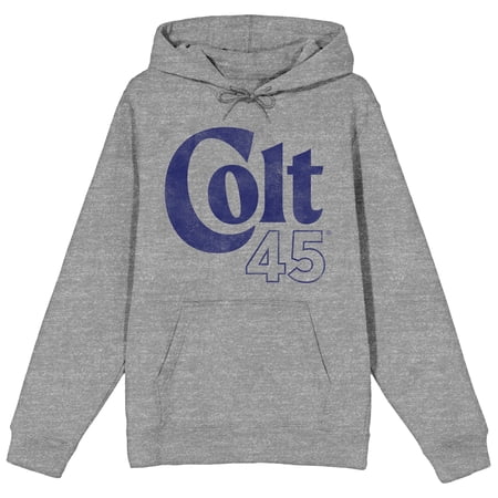 Colt 45 Distressed Logo Long Sleeve Adult Gray Heather Hooded Sweatshirt-Medium