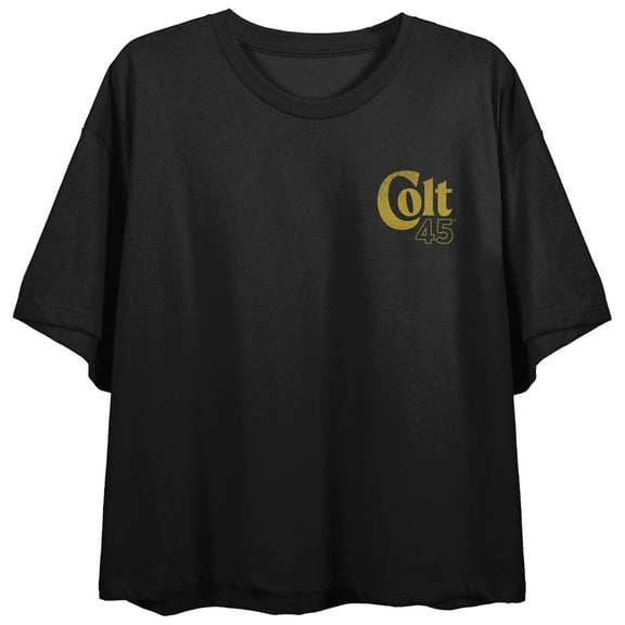 Colt 45 Floral Art Crew Neck Short Sleeve Women's Black Crop Top-Large