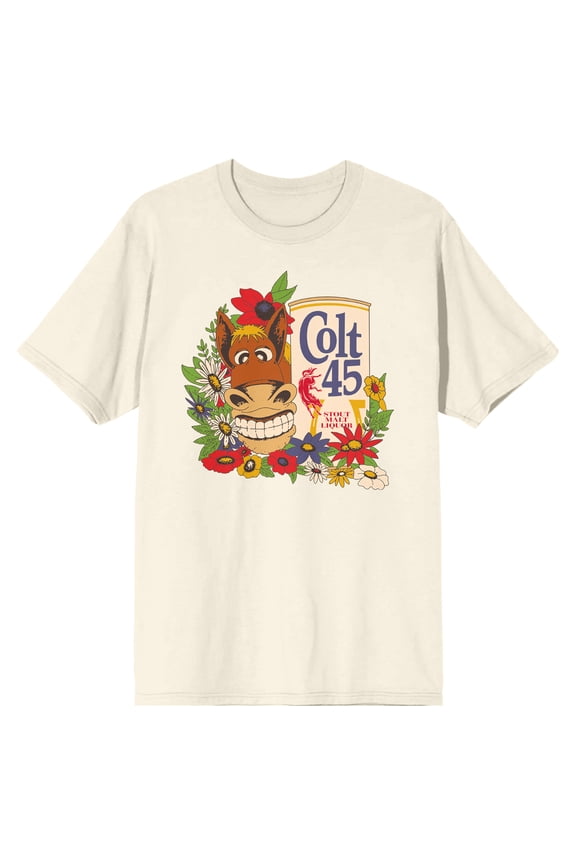 Colt 45 Horse & Can Crew Neck Short Sleeve Natural Men's T-shirt-3XL