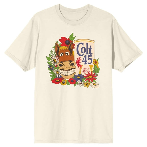 Colt 45 Horse & Can Crew Neck Short Sleeve Natural Men's T-shirt-Large