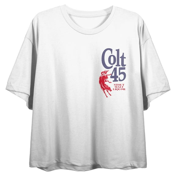 Colt 45 Horse & Can Crew Neck Short Sleeve Women's White Crop Top-Medium