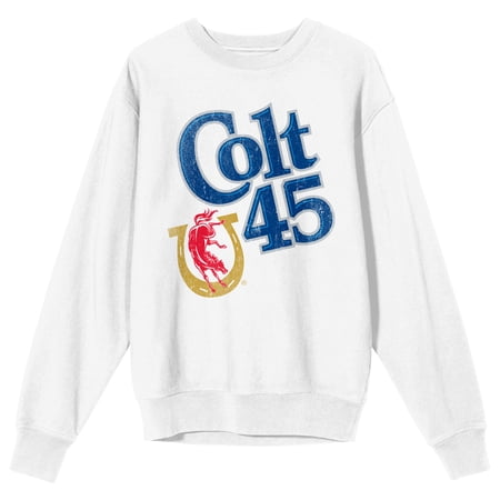 Colt 45 Logo Crew Neck Long Sleeve White Adult Sweatshirt-Medium