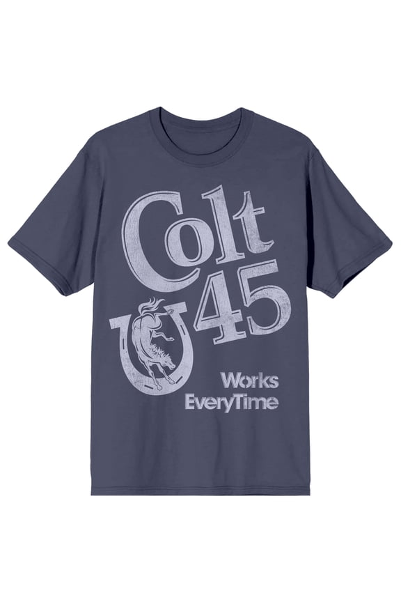 Colt 45 Works Every Time Oversized Logo Adult Navy Crew Neck Short Sleeve T-shirt-XL