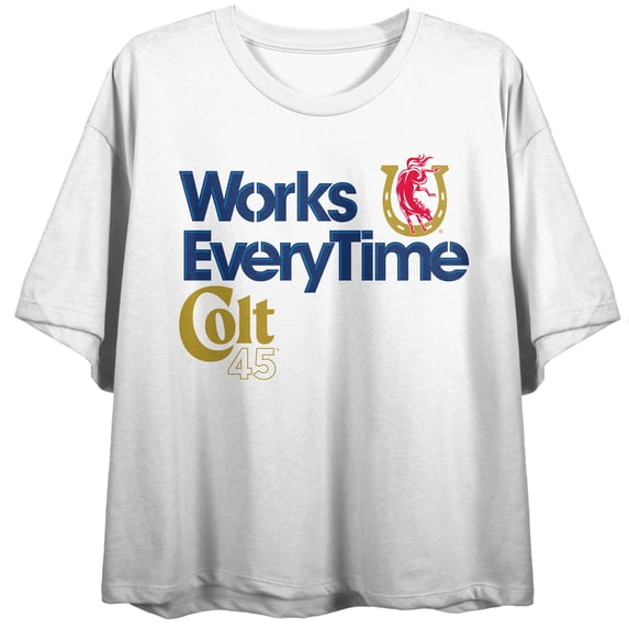 Colt 45 Works Every Time Women's White Crop Tee-Medium