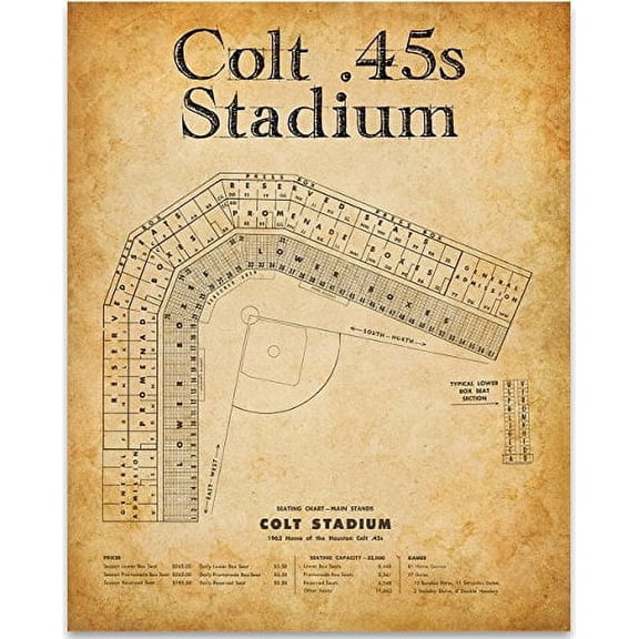 Colt 45s Baseball Stadium Seating Chart Art Print - 11x14 Unframed Art Print - Great Sports Bar Decor and Gift for Baseball Fans