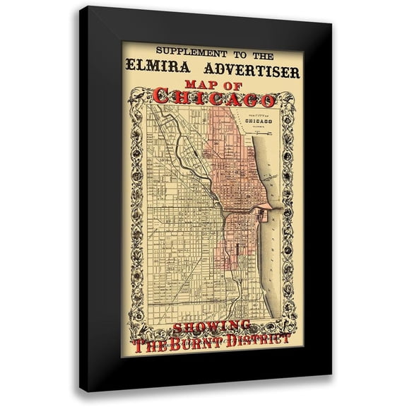 Colton 10x14 Black Modern Framed Museum Art Print Titled - Chicago Illinois Fire Burnt District - Colton 1871