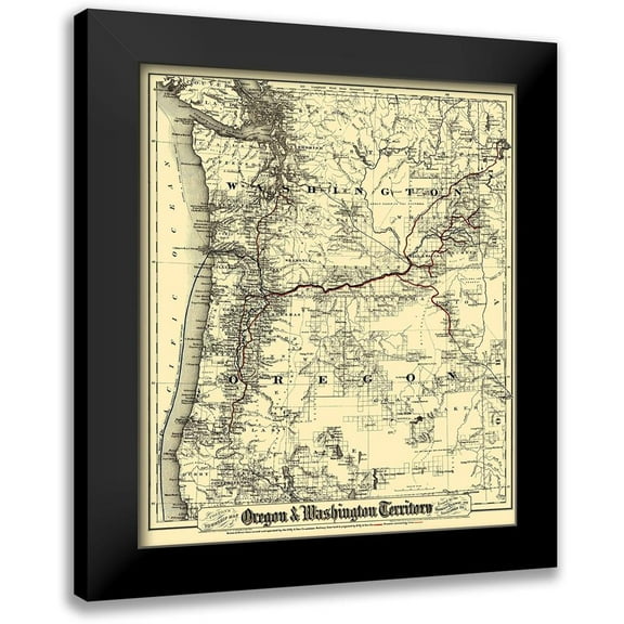 Colton 12x14 Black Modern Framed Museum Art Print Titled - Oregon and Washington Territory - Colton 1880