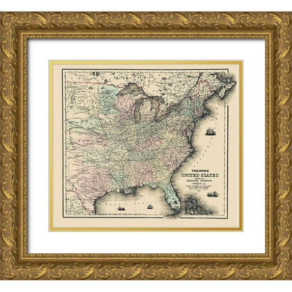 Colton 13x12 Gold Ornate Wood Framed with Double Matting Museum Art Print Titled - United States Military Stations Forts - Colton