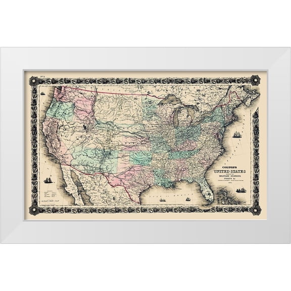 Colton 14x10 White Modern Wood Framed Museum Art Print Titled - United States Military Stations Forts - Colton