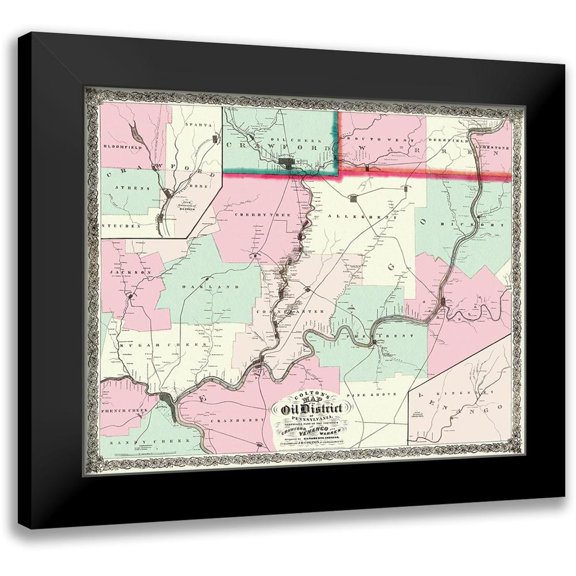 Colton 14x12 Black Modern Framed Museum Art Print Titled - Oil District In Pennsylvania with Landowners 1865