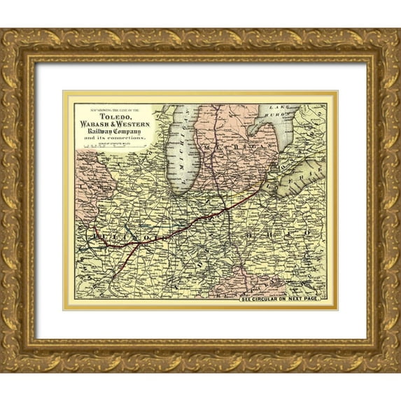 Colton 14x12 Gold Ornate Wood Framed with Double Matting Museum Art Print Titled - Toledo, Wabash and Western Railway 1 - Colton 1873