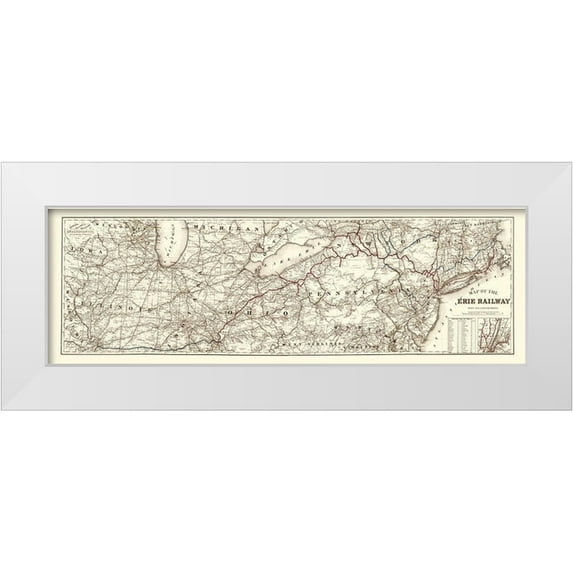 Colton 14x7 White Modern Wood Framed Museum Art Print Titled - Erie Railway with Connections - Colton 1869