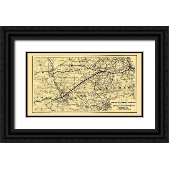 Colton 14x9 Black Ornate Wood Framed with Double Matting Museum Art Print Titled - Chicago and Southwestern Railway - Colton 1869