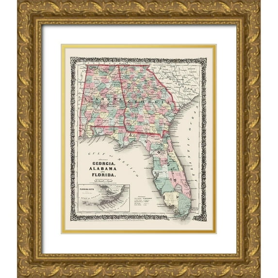 Colton 15x18 Gold Ornate Wood Framed with Double Matting Museum Art Print Titled - Georgia, Alabama, Florida - Colton 1858