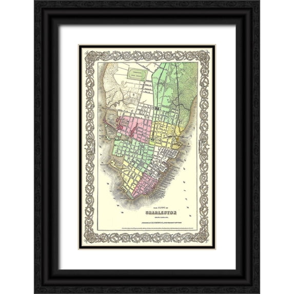 Colton 17x24 Black Ornate Wood Framed with Double Matting Museum Art Print Titled - Charleston South Carolina - Colton 1855