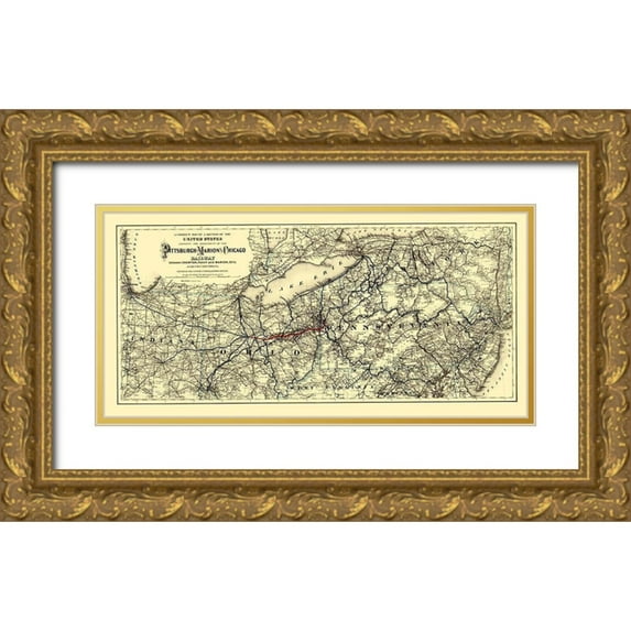 Colton 18x11 Gold Ornate Wood Framed with Double Matting Museum Art Print Titled - Pittsburgh, Marion and Chicago Railway 1887