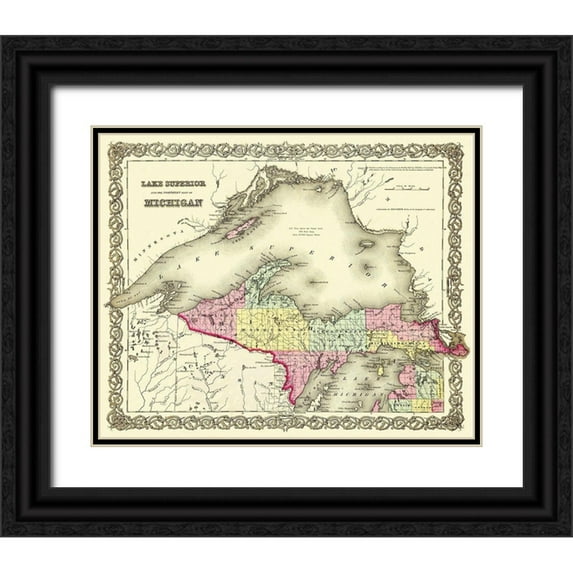 Colton 18x15 Black Ornate Wood Framed with Double Matting Museum Art Print Titled - Michigan Upper Peninsula - 1855