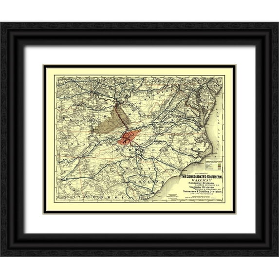 Colton 18x15 Black Ornate Wood Framed with Double Matting Museum Art Print Titled - Norfolk and Cincinnati Railroad - Colton 1883