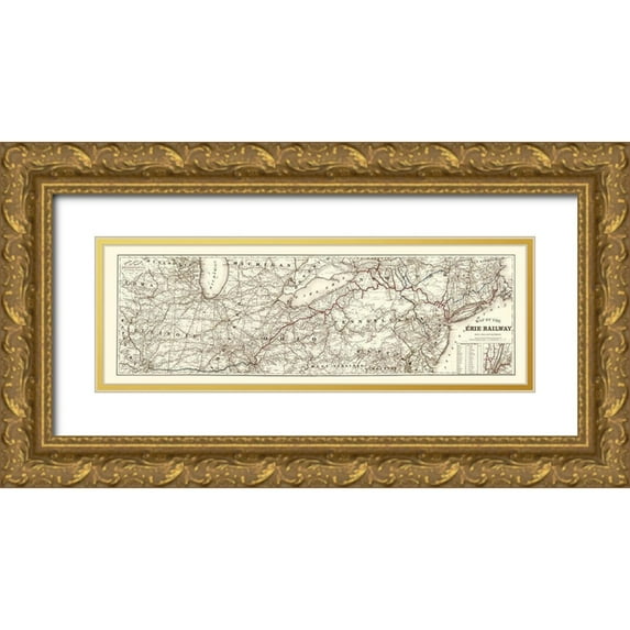 Colton 24x11 Gold Ornate Wood Framed with Double Matting Museum Art Print Titled - Erie Railway with Connections - Colton 1869