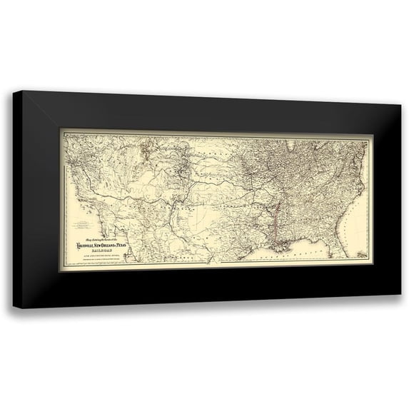 Colton 24x12 Black Modern Framed Museum Art Print Titled - Louisville, New Orleans and Texas Railroad 1883
