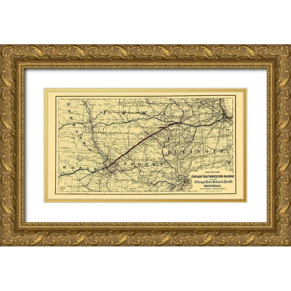 Colton 24x15 Gold Ornate Wood Framed with Double Matting Museum Art Print Titled - Chicago and Southwestern Railway - Colton 1869