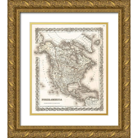 Colton 26x30 Gold Ornate Wood Framed with Double Matting Museum Art Print Titled - 1855 Colton Vintage Map of North America