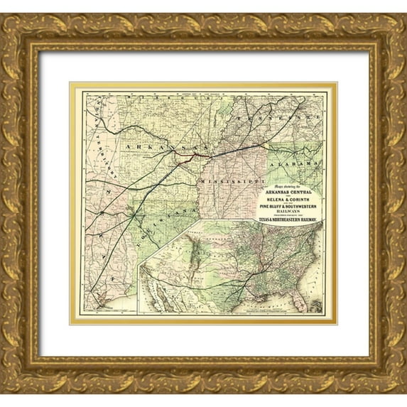 Colton 28x26 Gold Ornate Wood Framed with Double Matting Museum Art Print Titled - Texas and Northeastern Railway - Colton 1872