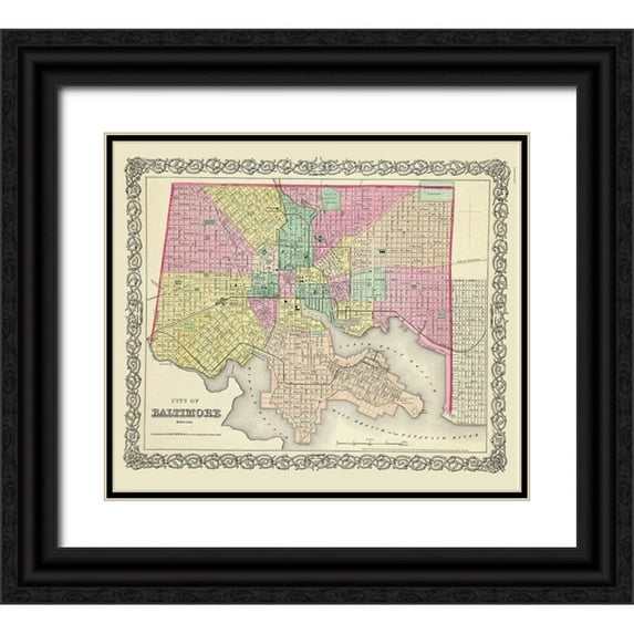 Colton 30x26 Black Ornate Wood Framed with Double Matting Museum Art Print Titled - Baltimore Maryland - Colton 1856