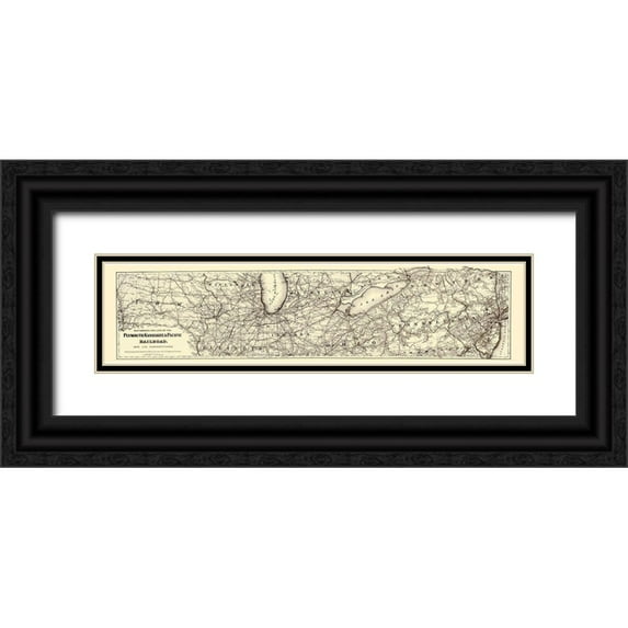 Colton 32x11 Black Ornate Wood Framed with Double Matting Museum Art Print Titled - Plymouth Kankakee and Pacific Railroad 1871