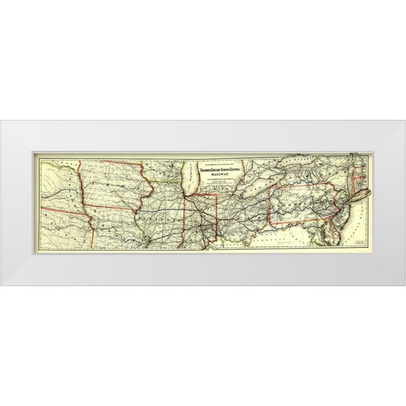 Colton 32x12 White Modern Wood Framed Museum Art Print Titled - Columbus, Chicago and Indiana Central Railway 1868