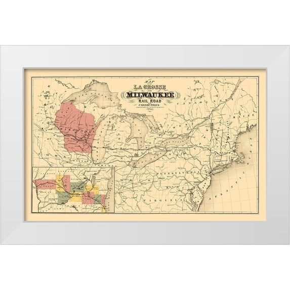 Colton 32x22 White Modern Wood Framed Museum Art Print Titled - La Crosse and Milwaukee Railroad - Colton 1855