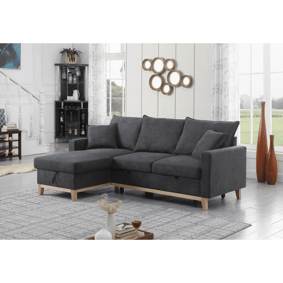 Colton 84.25" Dark Gray Woven Reversible Sleeper Sectional Sofa with Storage Chaise for Walmart US - Affordable & Practical!
