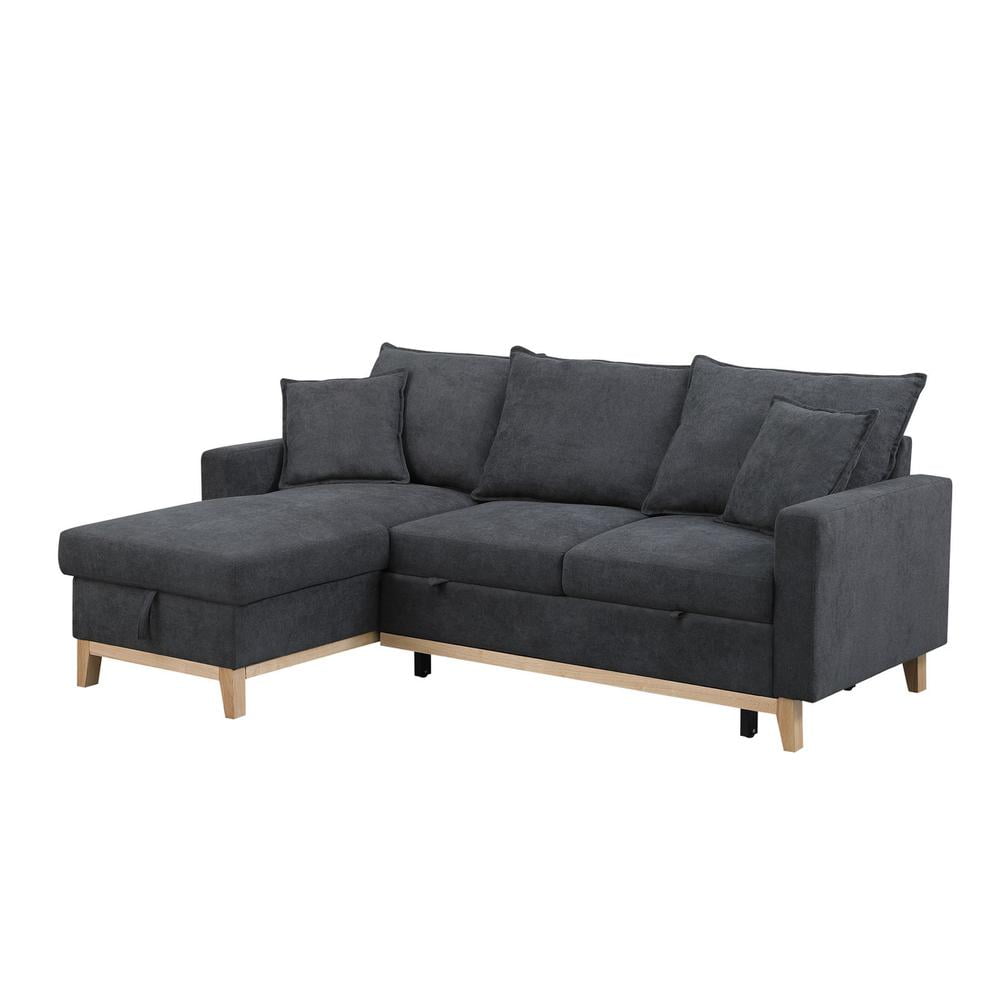 Colton Dark Gray Fabric Reversible Sleeper Sectional with Storage
