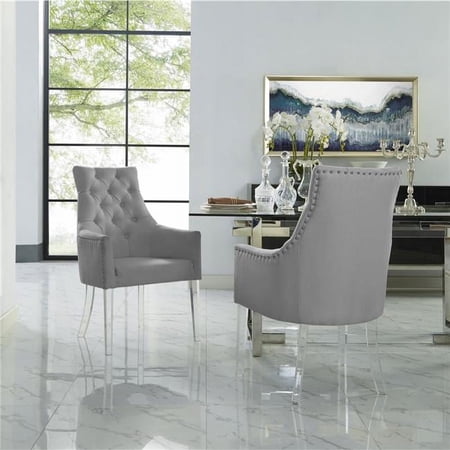 Colton Linen Acrylic Leg Dining Chair, Light Grey - Set of 2