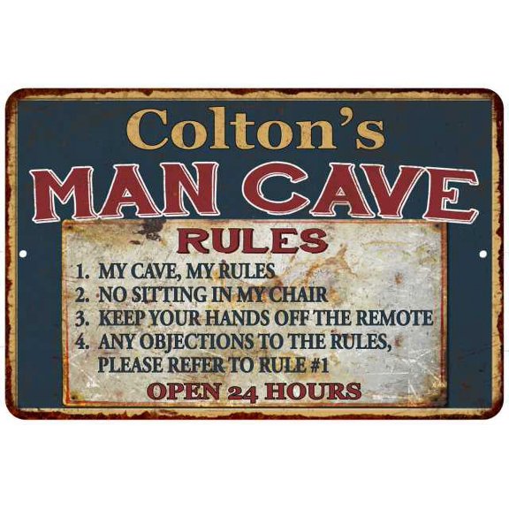 Colton's Man Cave Rules Chic Rustic Green Sign Home 8 x 12 Matte Finish Metal 108120049434