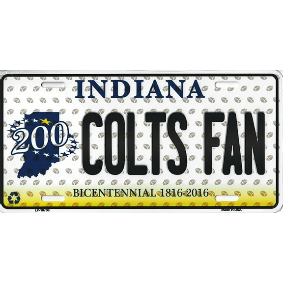 Colts Indiana State Background Novelty Metal License Plate Tag (Colts Fan Bicentennial)