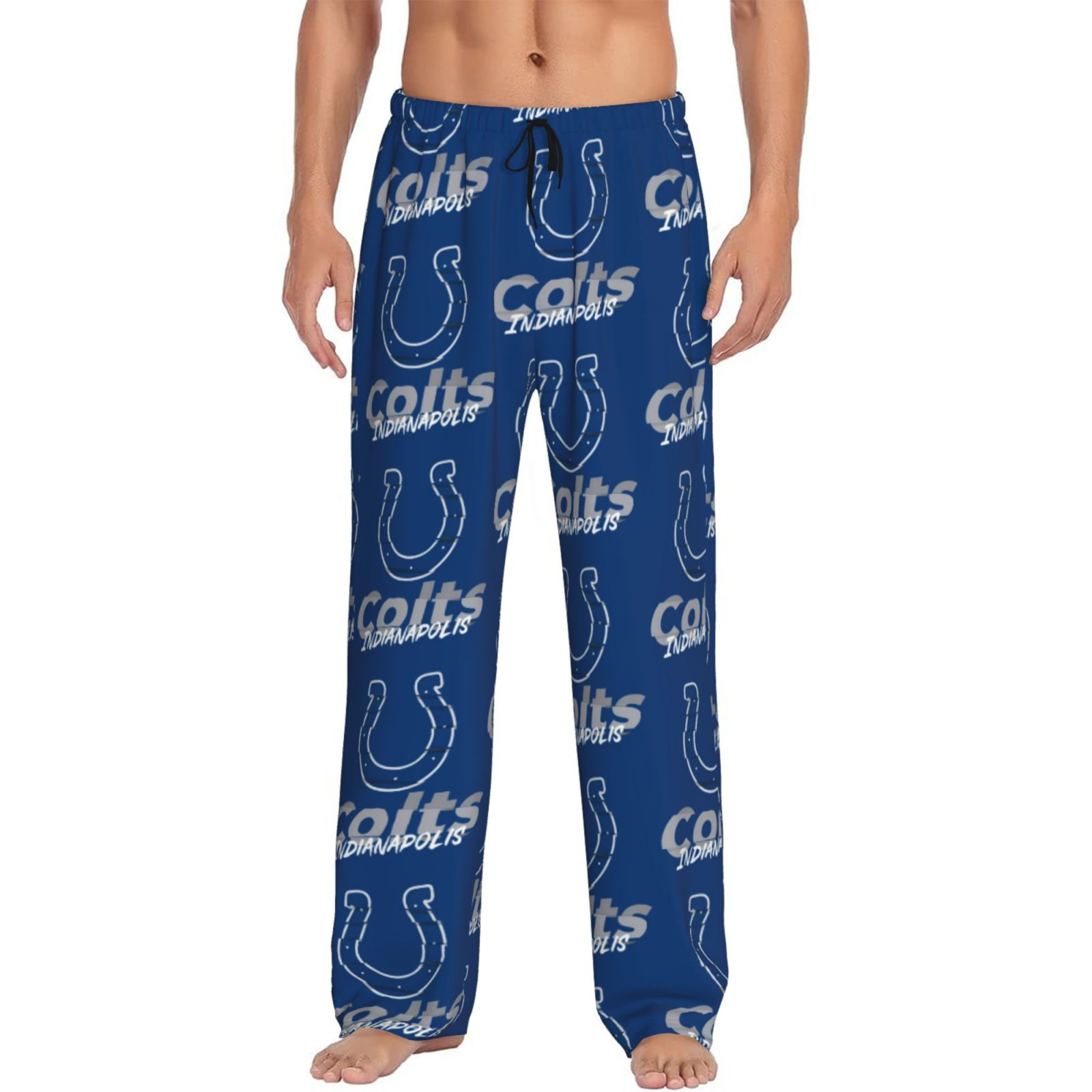 Colts Mens Long Pajama Pants, Team Color Casual Print Pajamas, Mens Casual Soft Pajama Pants 