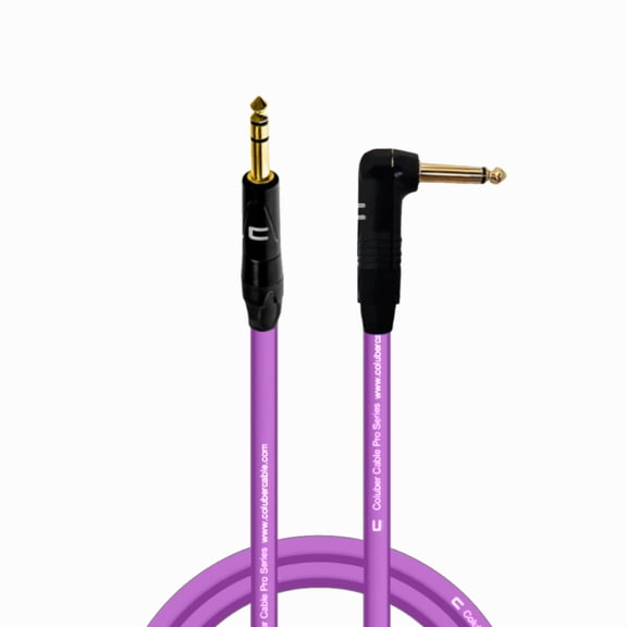 1/4" TRS Male to Right Angle 1/4" TS - 10 Feet - Purple - Pro 3-Pin Microphone Connector for Powered Speakers, Audio Interface or Mixer for Live Performance & Recording