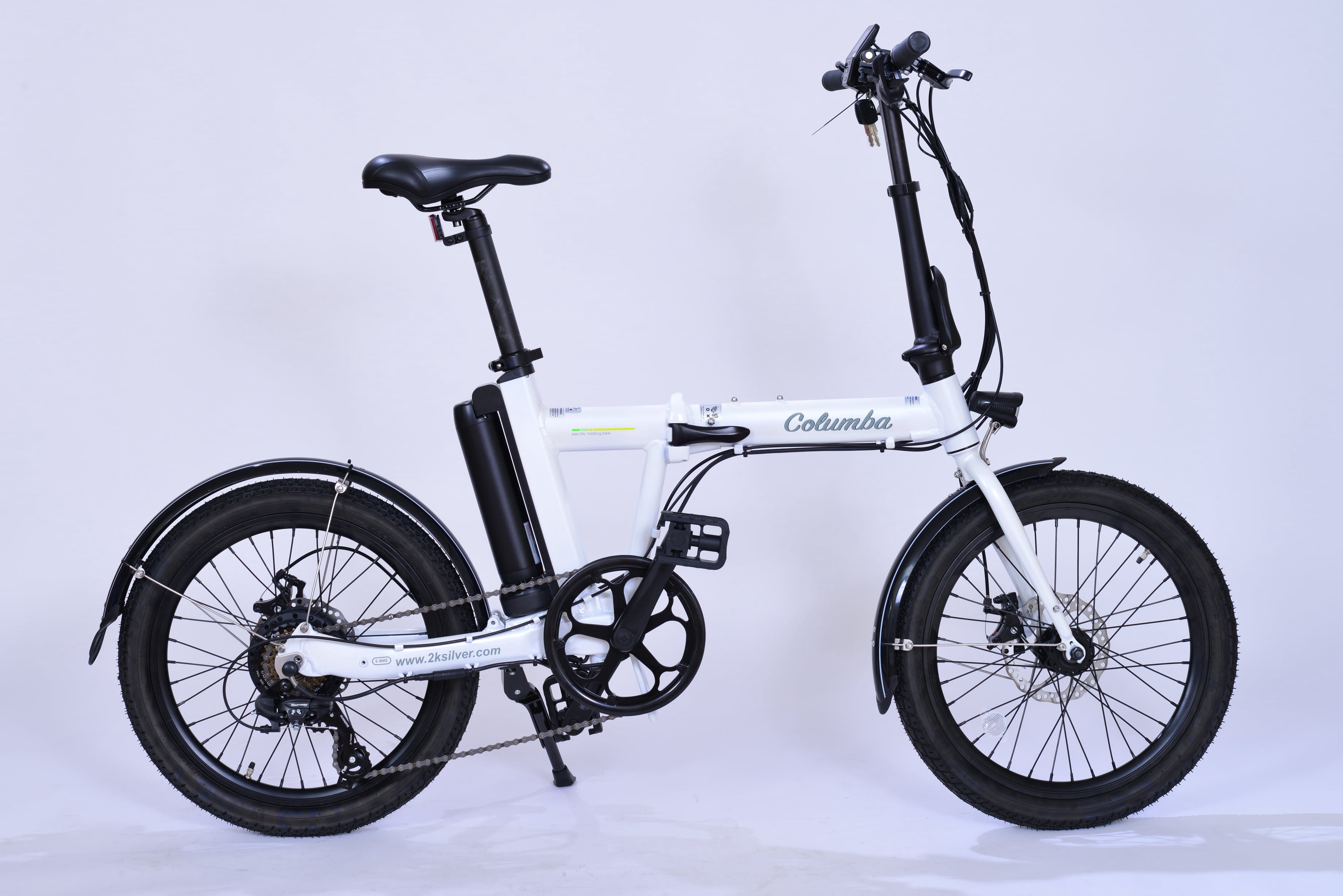 Columba Electric Folding Bike 20 Inch alloy frame 7 speed, 36V, 350W, White (FD20E)