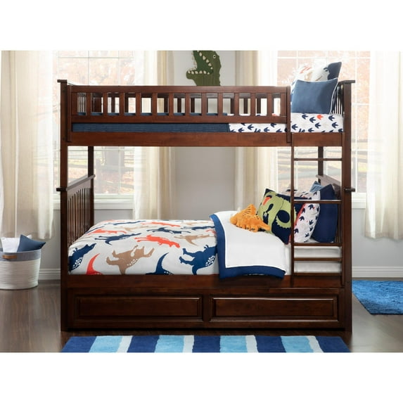 AFI Columbia Bunk Bed Full over Full with Twin Trundle Bed, Walnut