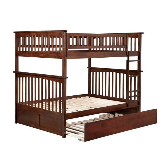 Columbia Bunk Bed Full over Full with Full Size Urban Trundle Bed in Walnut