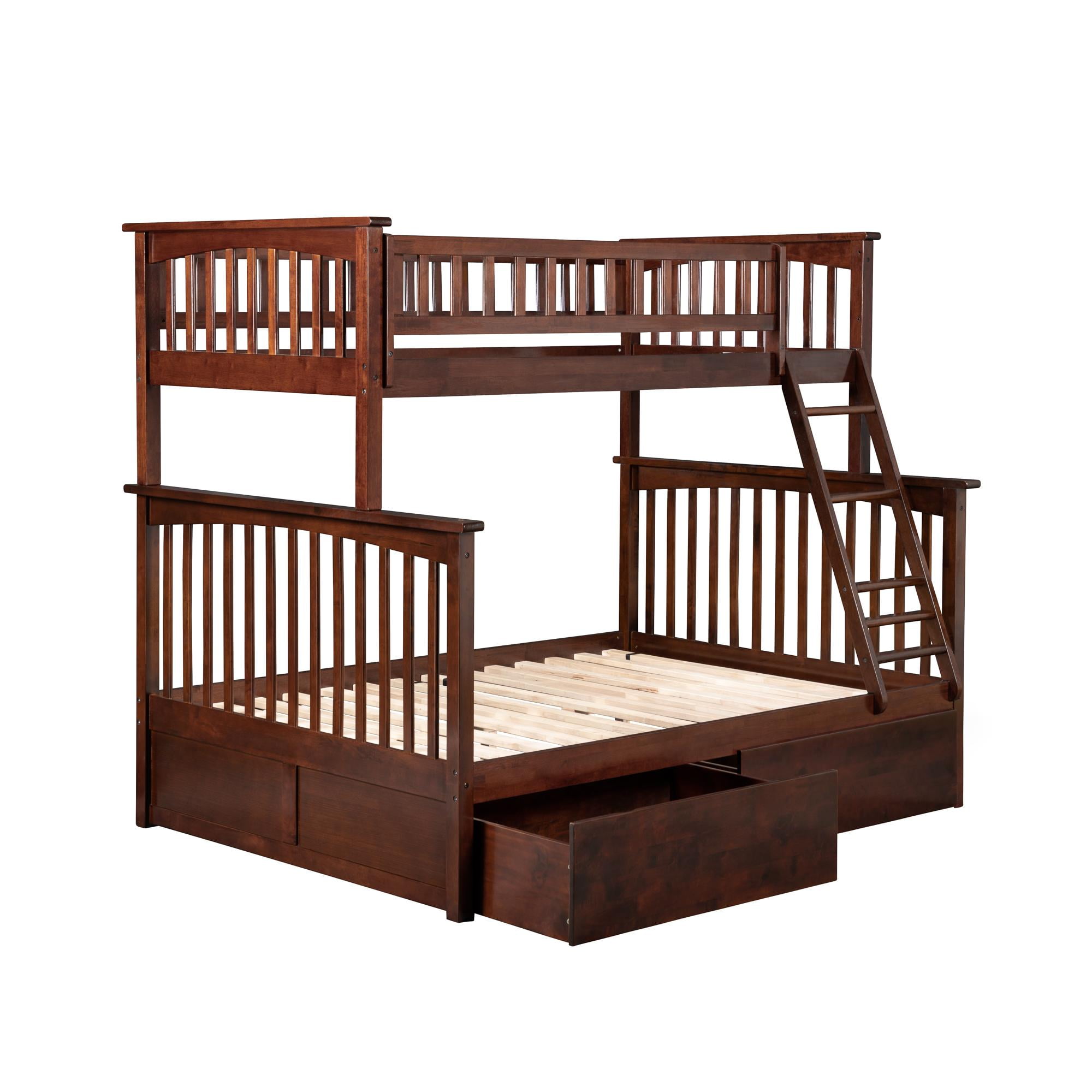 Walnut Full Size Bunk Bed with Storage Drawers