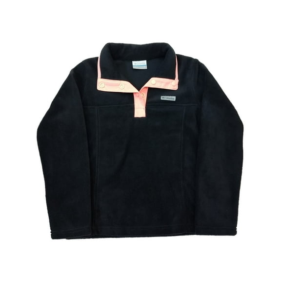 Columbia Girls Plush Black & Pink Polar Fleece Half Snap Jacket Sweatshirt M