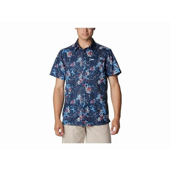Columbia Men's Super Slack Tide Camp Shirt, Collegiate Navy Palmeria, Medium